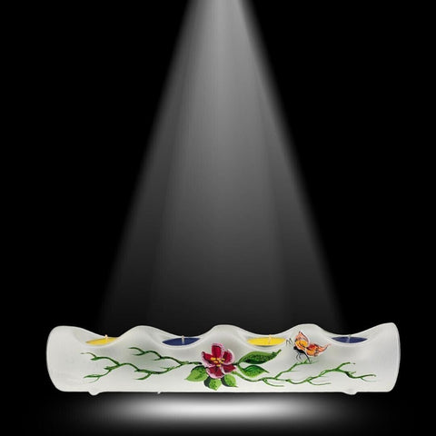 Frosted Glass Quad Candle Holder, Hand Crafted in Ukraine, Butterfly Design, Wonderful Year Round