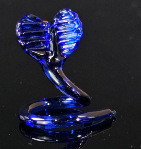 Blue Cobra Figurine, Mini Glass Murano Quality Lampworking Glass Figurine, Hand Made In Ukraine, A Great Addition To Your Collection