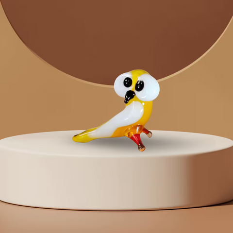 Yellow Owl Figurine, Mini Glass Murano Quality Lampworking Glass Figurine, Hand Made In Ukraine, A Great Addition To Your Collection