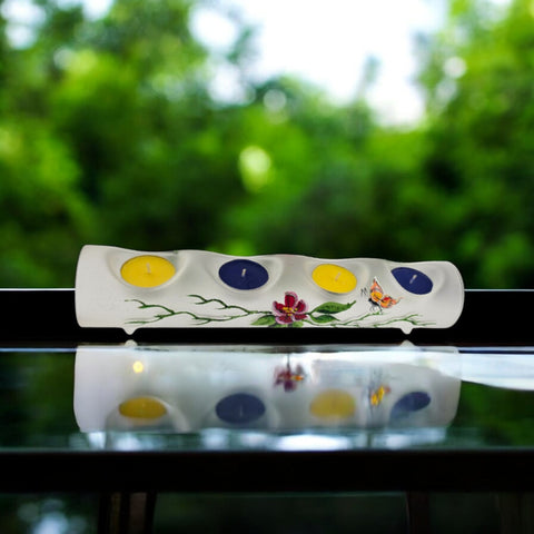 Frosted Glass Quad Candle Holder, Hand Crafted in Ukraine, Butterfly Design, Wonderful Year Round