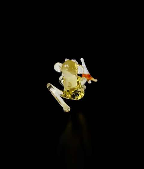 Amber Monkey W Banana Figurine, Mini Glass Murano Quality Lampworking Glass Figurine, Hand Made In Ukraine, A Great Addition To Your Collection
