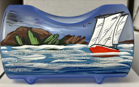 Light Blue Glass Single Candle Holder, Hand Crafted in Ukraine, Light House, Wonderful Year Round