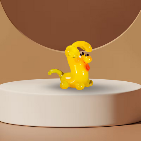 Yellow Puppy Figurine, Mini Glass Murano Quality Lampworking Glass Figurine, Hand Made In Ukraine, A Great Addition To Your Collection