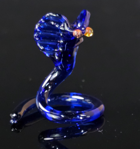 Blue Cobra Figurine, Mini Glass Murano Quality Lampworking Glass Figurine, Hand Made In Ukraine, A Great Addition To Your Collection