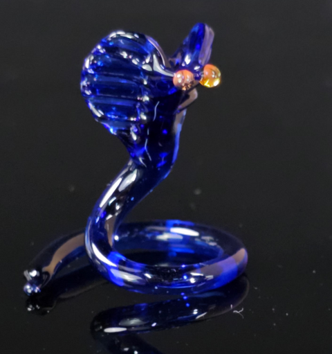 Blue Glass Cobra Figurine, Handmade Murano Quality Design - Small