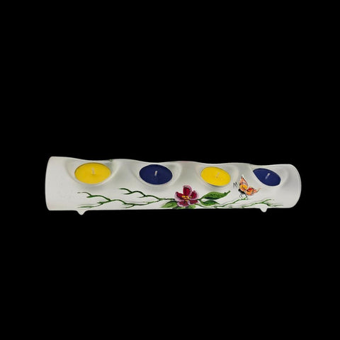 Frosted Glass Quad Candle Holder, Hand Crafted in Ukraine, Butterfly Design, Wonderful Year Round