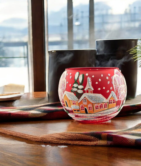 Large Red Glass Candle Holder, Hand Crafted in Ukraine, Brown Cathedral Winter Wonderland, Wonderful Year Round