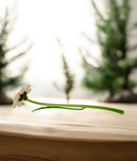 White Glass Daisy - Handcrafted Short Stem Flower