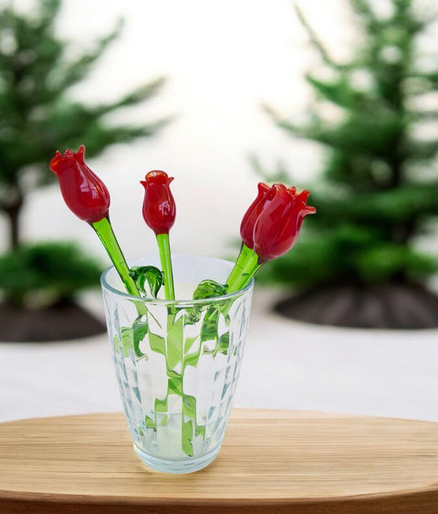 Red Glass Rose - Handcrafted Short Stem Flower