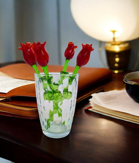 Red Glass Rose, Handcrafted Glass Flower, Hand Made In Ukraine Using Murano Quality Glass, Great Gift For Flower Lovers, 6 Inch Rose