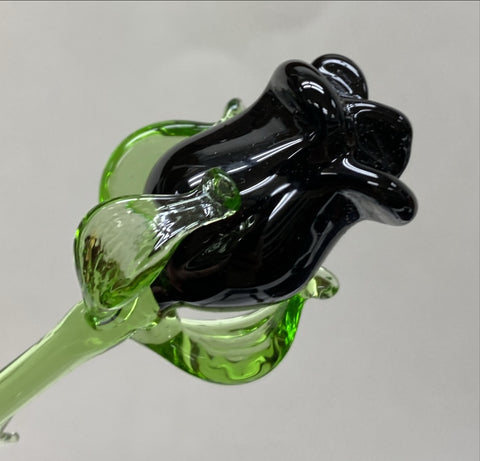 Black Glass Rose, Handcrafted Glass Flower, Hand Made In Ukraine Using Murano Quality Glass, Great Gift For Flower Lovers, 6 Inch Rose