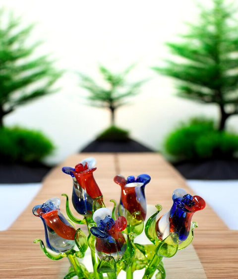 Red, White & Blue Glass Rose - Handcrafted Long Stem Flower