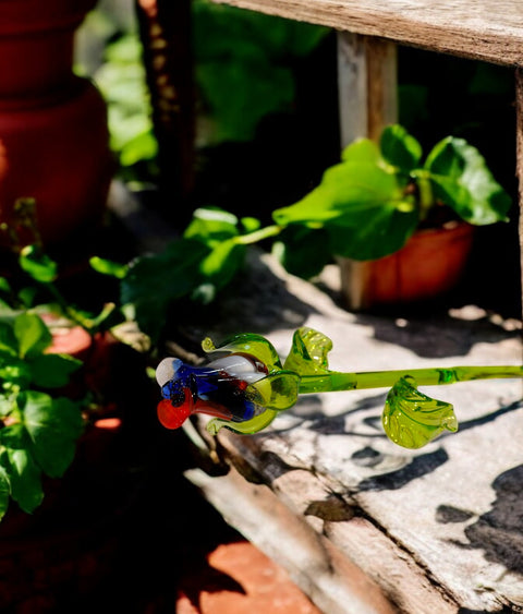 Red, White & Blue Glass Rose - Handcrafted Long Stem Flower