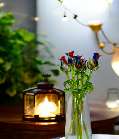 Red, White & Blue Glass Rose - Handcrafted Long Stem Flower