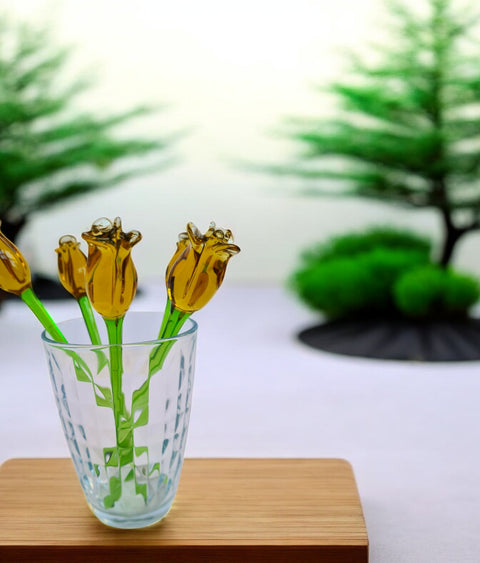 Amber Glass Rose, Handcrafted Glass Flower, Hand Made In Ukraine Using Murano Quality Glass, Great Gift For Flower Lovers, 6 Inch Rose