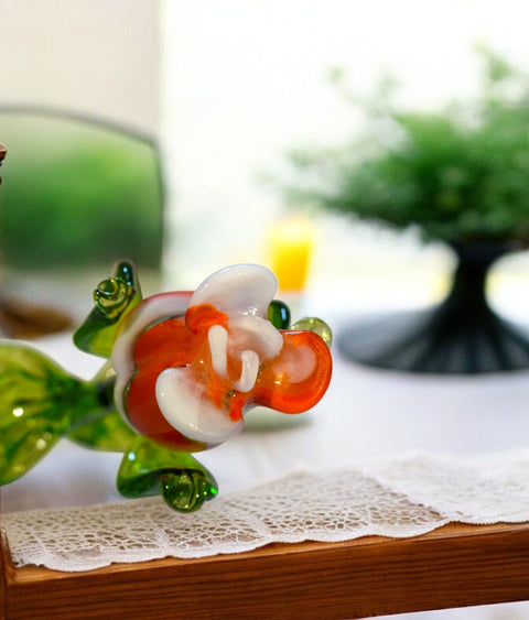 Orange And White Glass Rose - Handcrafted Long Stem Flower