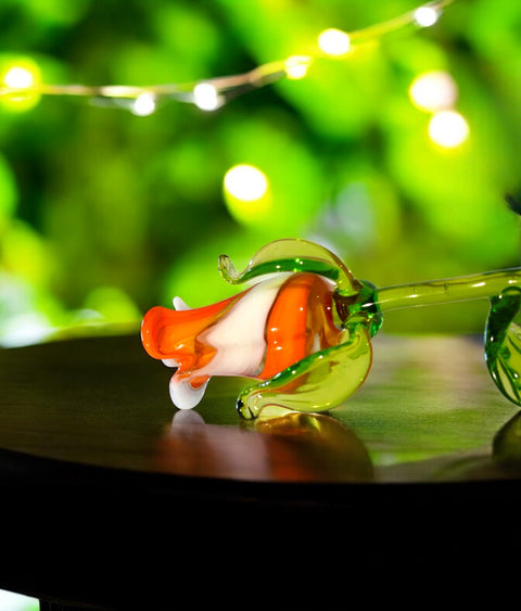 Orange & White Glass Rose, Handcrafted Glass Flower, Hand Made In Ukraine Using Murano Quality Glass, Great Gift For Flower Lovers, 12 Inch Rose