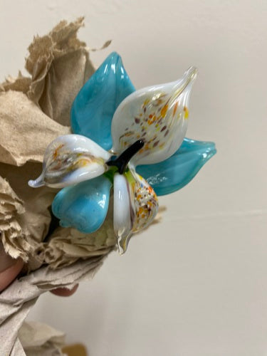 Aqua Glass Orchid, Handcrafted Glass Flower, Hand Made In Ukraine Using Murano Quality Glass, Great Gift For Flower Lovers, 6 Inch Orchid