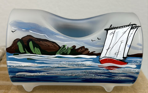 Frosted Glass Single Candle Holder, Hand Crafted in Ukraine, Light House, Wonderful Year Round