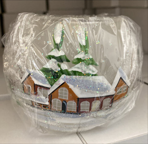 Medium Frosted Glass Candle Holder, Hand Crafted in Ukraine, Brown Cabins, Wonderful Year Round