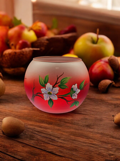Large Red Glass Candle Holder, Hand Crafted in Ukraine, Dogwood Flower Design, Wonderful Year Round
