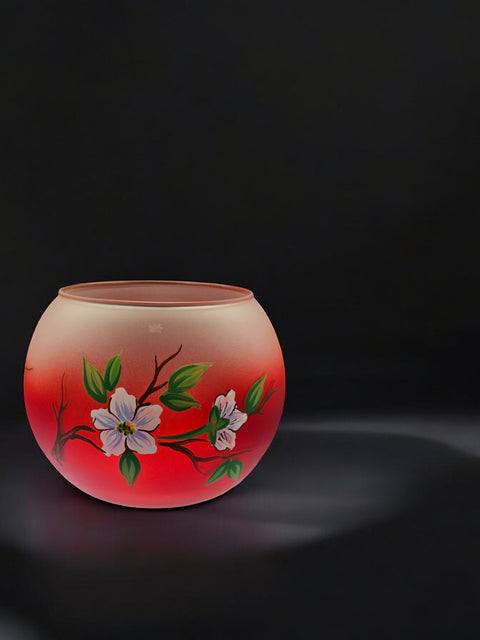 Large Red Glass Candle Holder, Hand Crafted in Ukraine, Dogwood Flower Design, Wonderful Year Round
