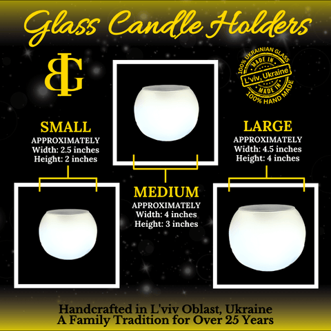 Medium Frosted Glass Candle Holder, Hand Crafted in Ukraine, Brown Cabins, Wonderful Year Round