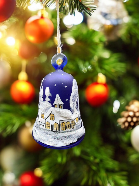 Blue glass bell ornament