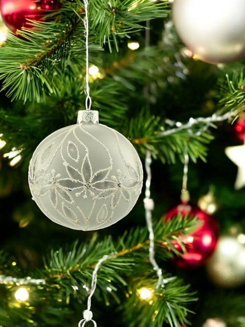 Frosted Glass Ball Ornament Palm Tree Design