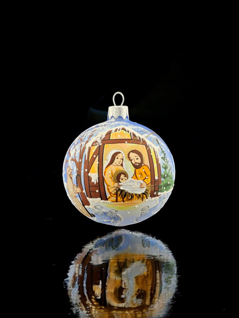 Light Blue Blown Glass Ornament - Handcrafted - Nativity Design