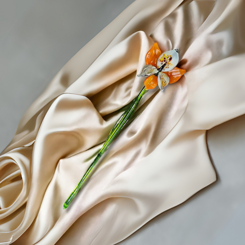 Orange Glass Orchid, Handcrafted Glass Flower, Hand Made In Ukraine Using Murano Quality Glass, Great Gift For Flower Lovers, 12 Inch Orchid