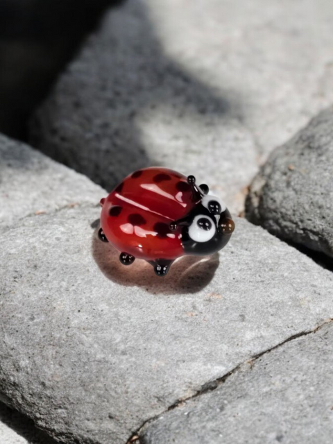 Ladybug Figurine, Mini Glass Murano Quality Lampworking Glass Figurine, Hand Made In Ukraine, A Great Addition To Your Collection