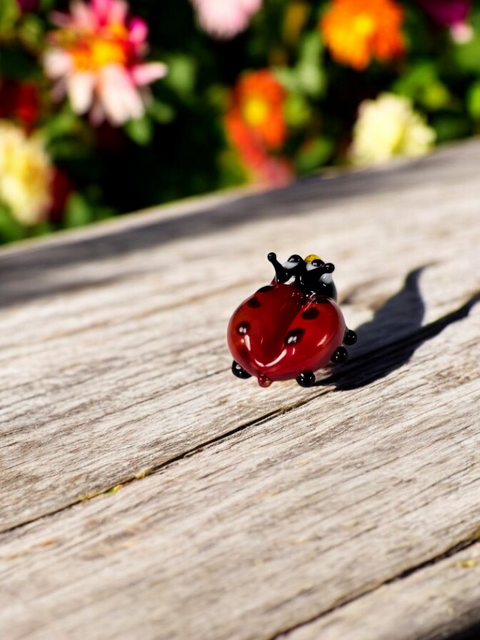 Ladybug Figurine, Mini Glass Murano Quality Lampworking Glass Figurine, Hand Made In Ukraine, A Great Addition To Your Collection