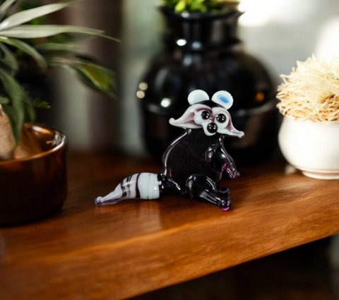 Raccoon Figurine, Mini Glass Murano Quality Lampworking Glass Figurine, Hand Made In Ukraine, A Great Addition To Your Collection