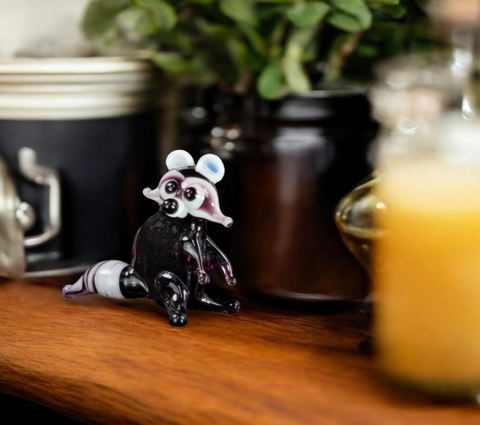 Raccoon Figurine, Mini Glass Murano Quality Lampworking Glass Figurine, Hand Made In Ukraine, A Great Addition To Your Collection