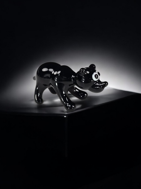 Black Glass Bear Figurine, Handmade Murano Quality Design - Small