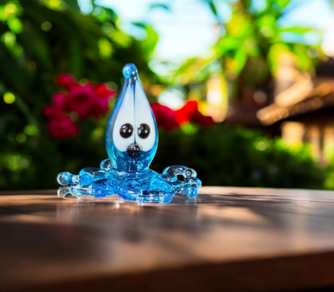 Blue Squid Figurine, Mini Glass Murano Quality Lampworking Glass Figurine, Hand Made In Ukraine, A Great Addition To Your Collection
