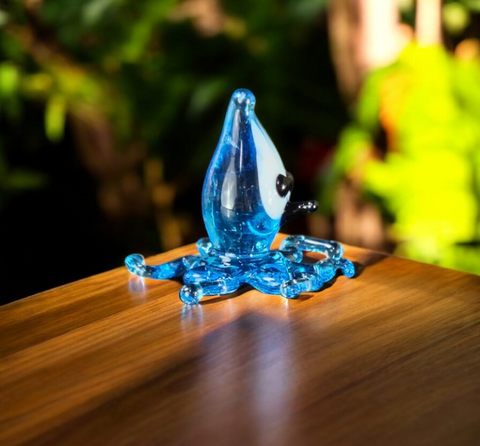 Blue Squid Figurine, Mini Glass Murano Quality Lampworking Glass Figurine, Hand Made In Ukraine, A Great Addition To Your Collection