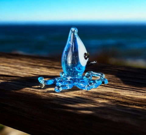Blue Squid Figurine, Mini Glass Murano Quality Lampworking Glass Figurine, Hand Made In Ukraine, A Great Addition To Your Collection