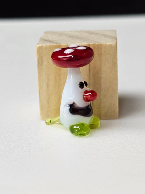 Mushroom Head Figurine, Mini Glass Murano Quality Lampworking Glass Figurine, Hand Made In Ukraine, A Great Addition To Your Collection