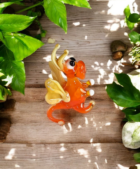 Orange/Ivory Dragon Figurine, Mini Glass Murano Quality Lampworking Glass Figurine, Hand Made In Ukraine, A Great Addition To Your Collection