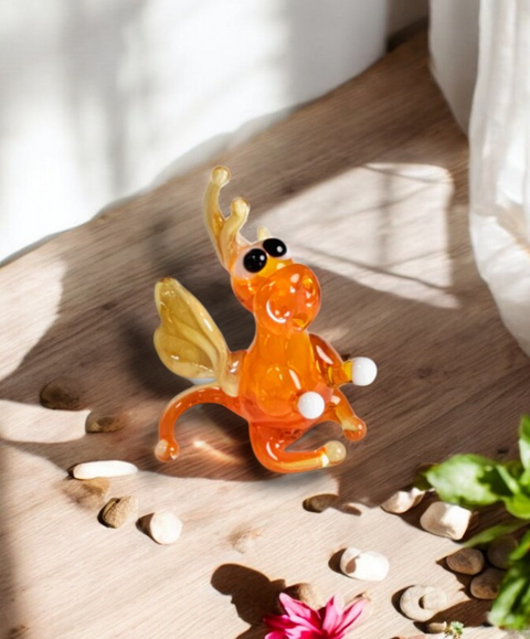 Orange/Ivory Dragon Figurine, Mini Glass Murano Quality Lampworking Glass Figurine, Hand Made In Ukraine, A Great Addition To Your Collection
