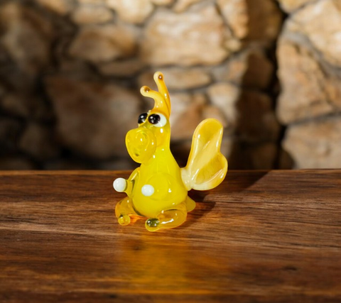 Yellow/Ivory Dragon Figurine, Mini Glass Murano Quality Lampworking Glass Figurine, Hand Made In Ukraine, A Great Addition To Your Collection