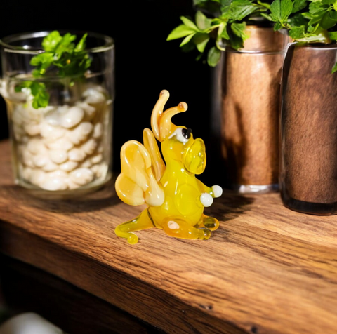 Yellow/Ivory Dragon Figurine, Mini Glass Murano Quality Lampworking Glass Figurine, Hand Made In Ukraine, A Great Addition To Your Collection