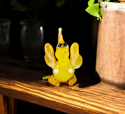 Yellow/Ivory Dragon Figurine, Mini Glass Murano Quality Lampworking Glass Figurine, Hand Made In Ukraine, A Great Addition To Your Collection