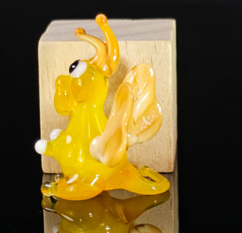 Yellow/Ivory Dragon Figurine, Mini Glass Murano Quality Lampworking Glass Figurine, Hand Made In Ukraine, A Great Addition To Your Collection