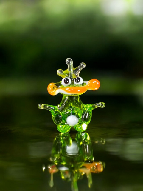 Frog With Crown Figurine, Mini Glass Murano Quality Lampworking Glass Figurine, Hand Made In Ukraine, A Great Addition To Your Collection