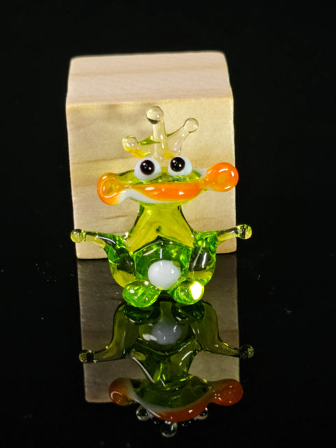 Frog With Crown Figurine, Mini Glass Murano Quality Lampworking Glass Figurine, Hand Made In Ukraine, A Great Addition To Your Collection