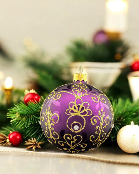 Purple Glass Ball Ornament Pineapple Design