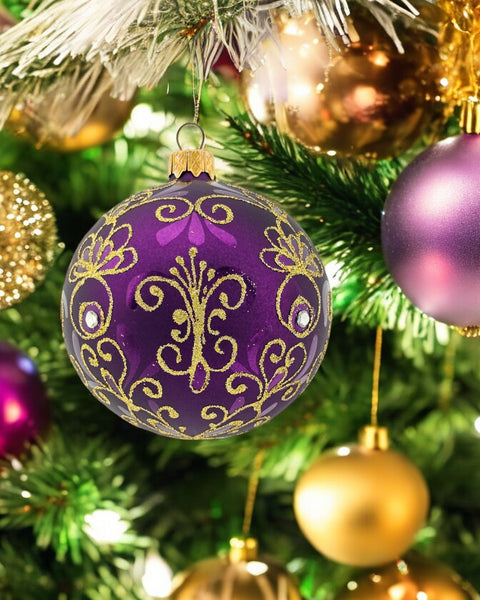 Purple Blown Glass Ornament - Handcrafted - Pineapple Design
